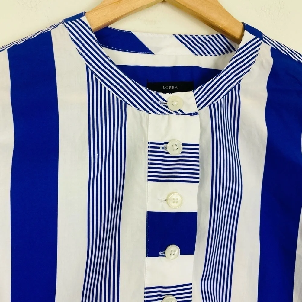 J. Crew classic blue and white striped button front long sleeve top. Size XXS